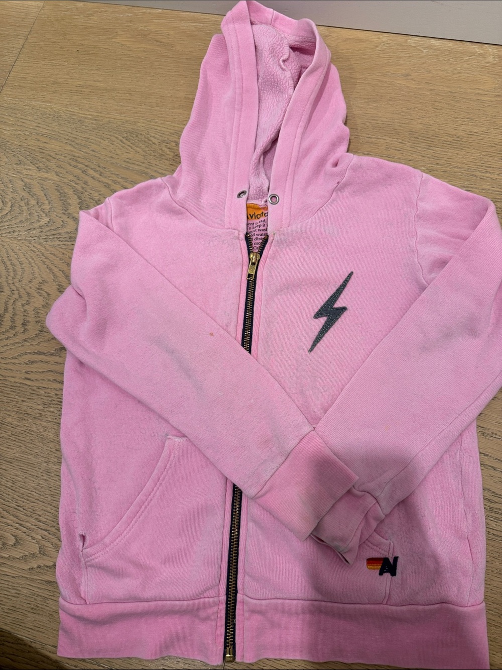 Aviator Nation Pink Kids Zip Hoodie with Lightning Bolt